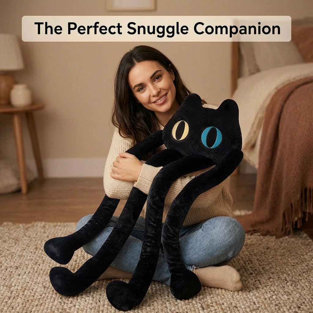 vitegaw Almohada larga de felpa con diseño de gato negro de 39 pulg...