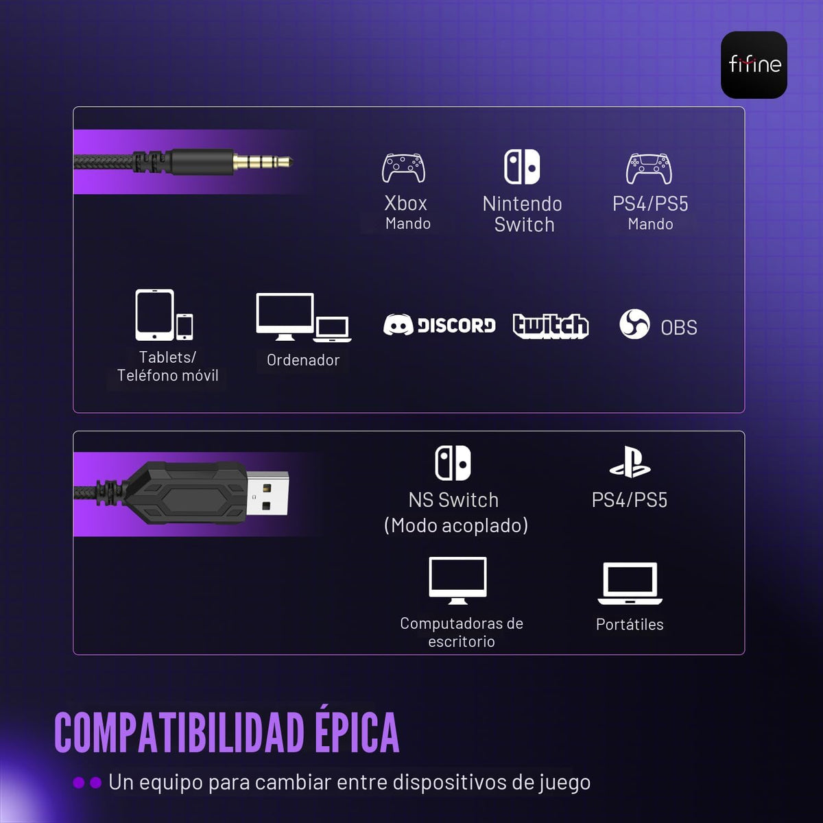 Auriculares para juegos con cable FIFINE H9 con micrófono, 3,5 mm y...