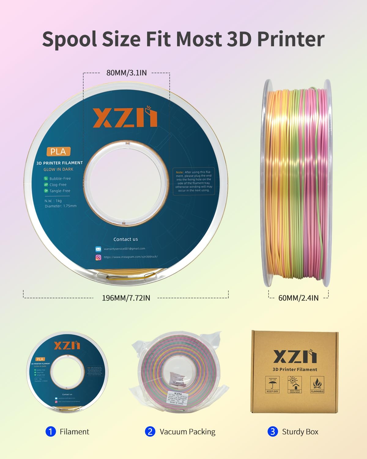 XZN - Filamento de ácido poliláctico de seda arcoíris PLA de 1.75mm...