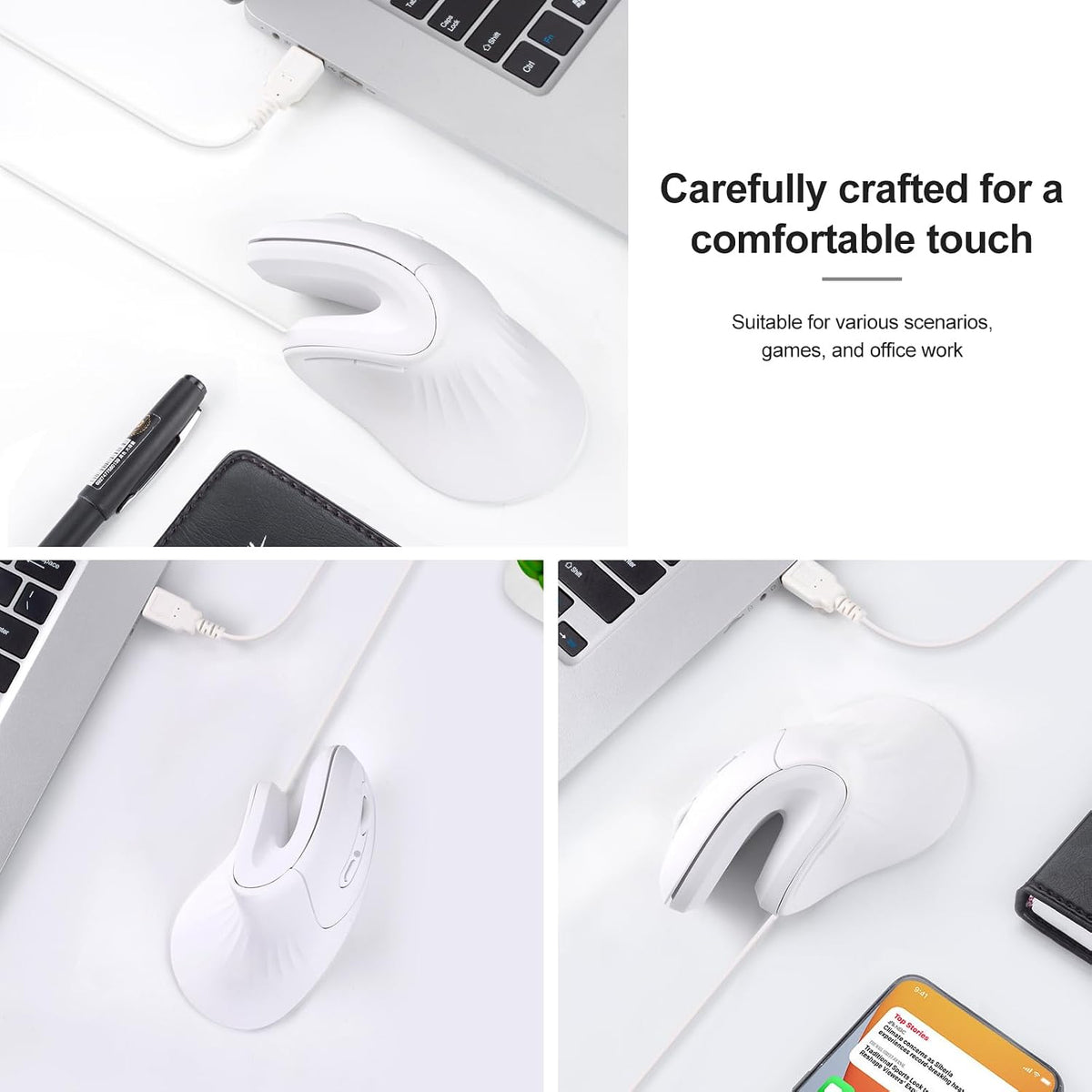 HXMJ -Ratón vertical con cable, ratón óptico ergonómico USB, clic s...