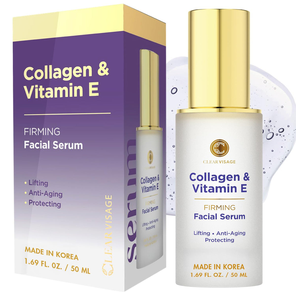 Clear Visage Suero facial de colágeno y vitamina E, probado por der...