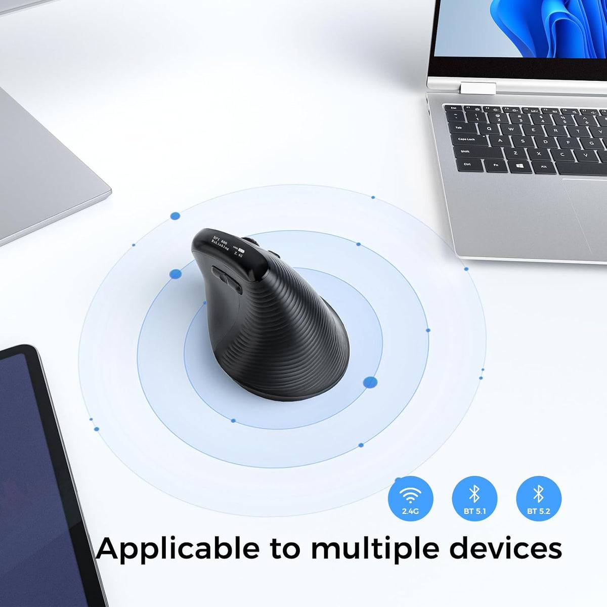 JKEAST Ratón ergonómico inalámbrico con pantalla, mouse vertical Bl...