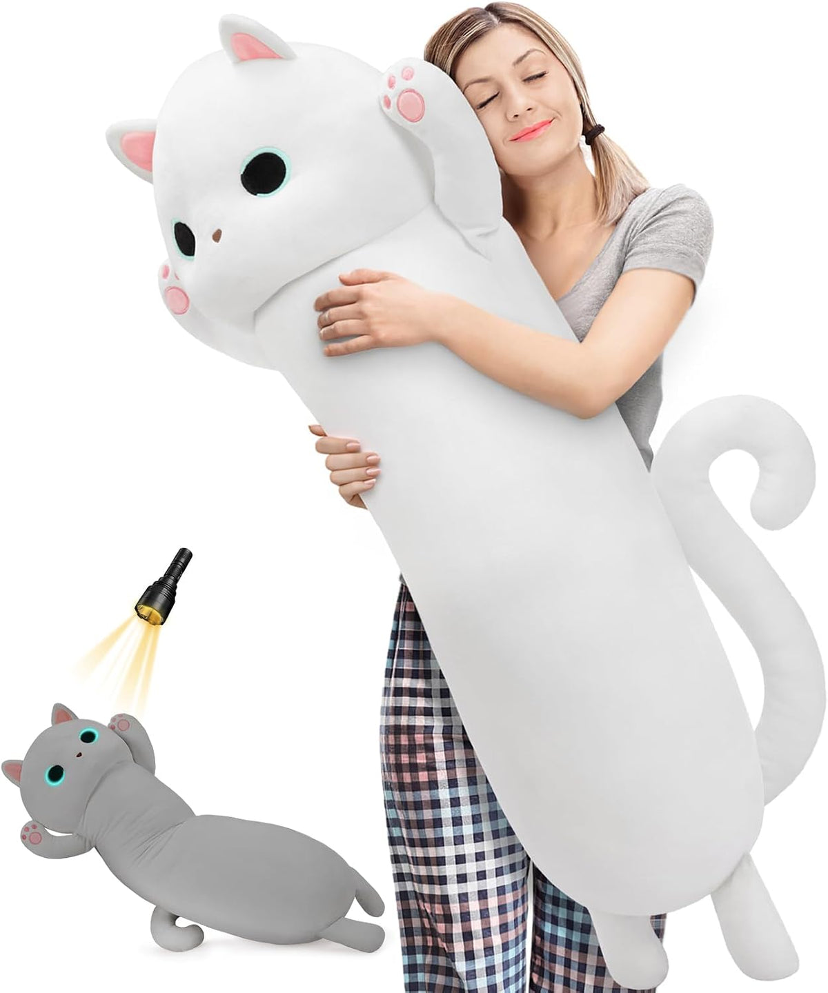 MaoGoLan - Almohada corporal de felpa de gato de 44 pulgadas para n...