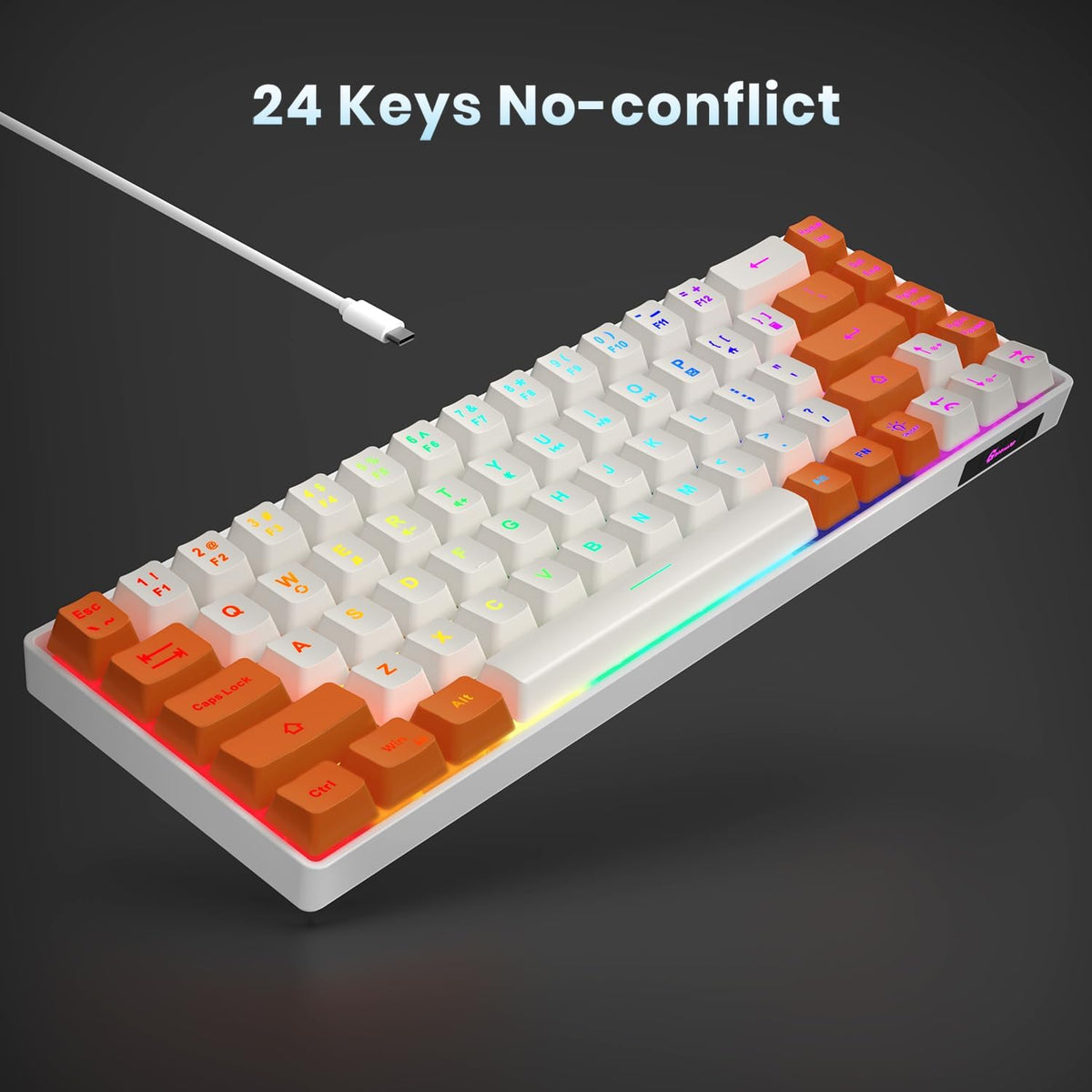 GEODMAER Teclado para juegos 65%, mini teclado con cable retroilumi...