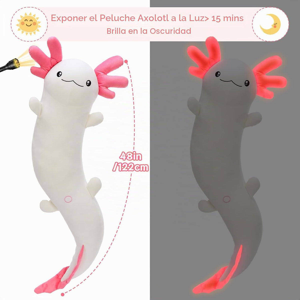 MaoGoLan - Almohada de felpa de ajolote de 48 pulgadas, que brilla...