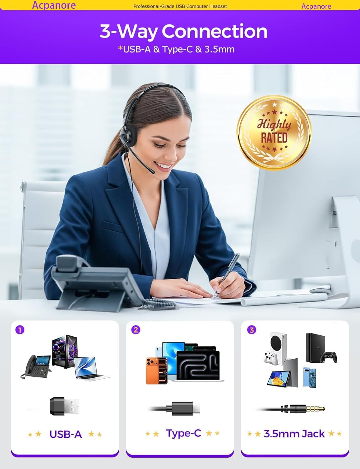 Acpanore Auriculares de computadora para PC con micrófono, auricula...