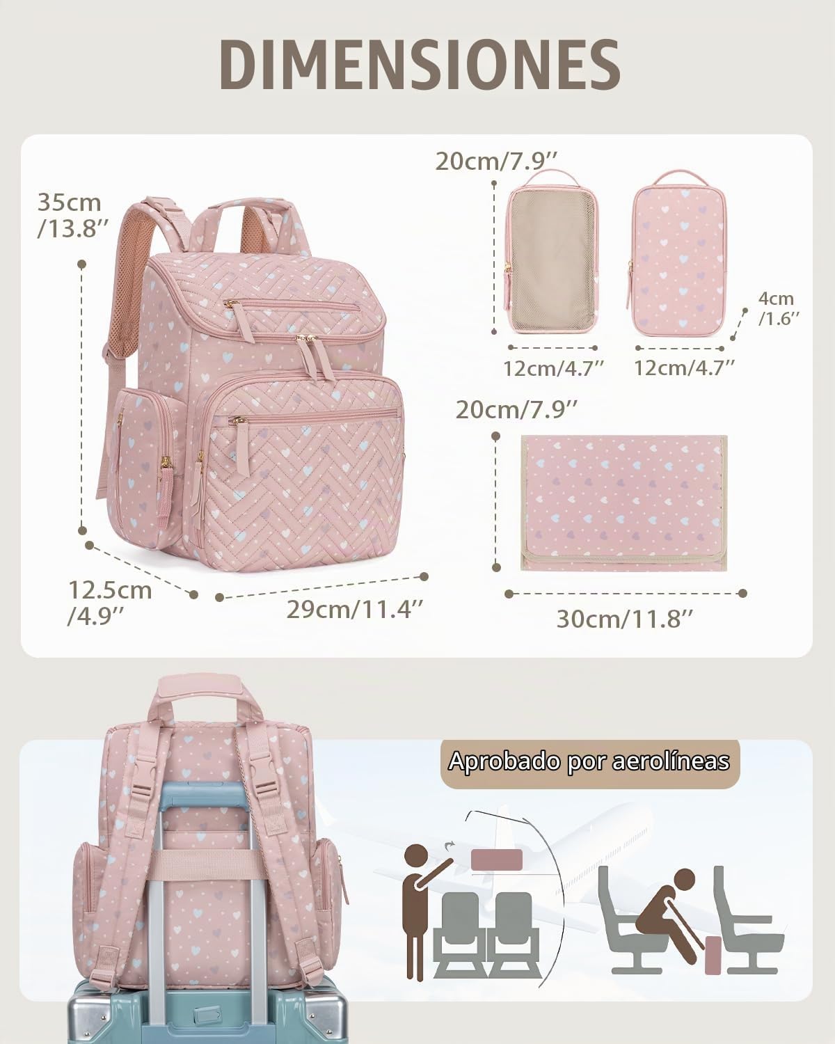 KABAQOO Mochila para pañales con cambiador y bolsillos aislados, Ro...