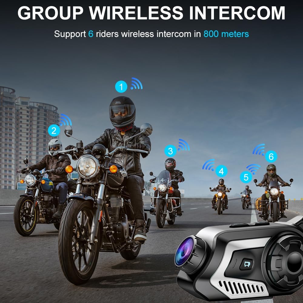 OBEST Auriculares Bluetooth para casco de motocicleta con cámara 2K...