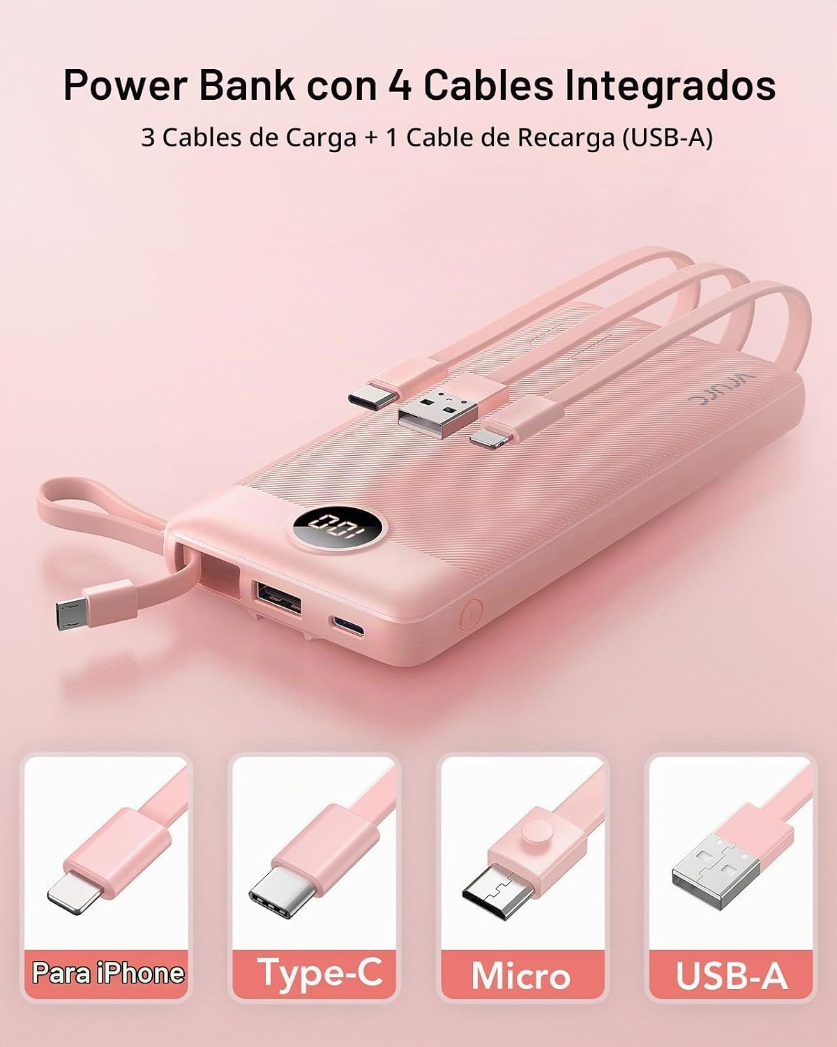 Cargador portátil VRURC, banco de energía delgado con 4 cables inco...