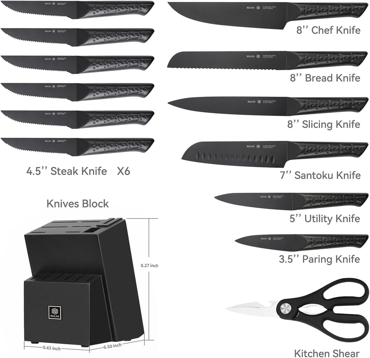 Juego de cuchillos de cocina de 15 piezas con bloque, afilador inte...