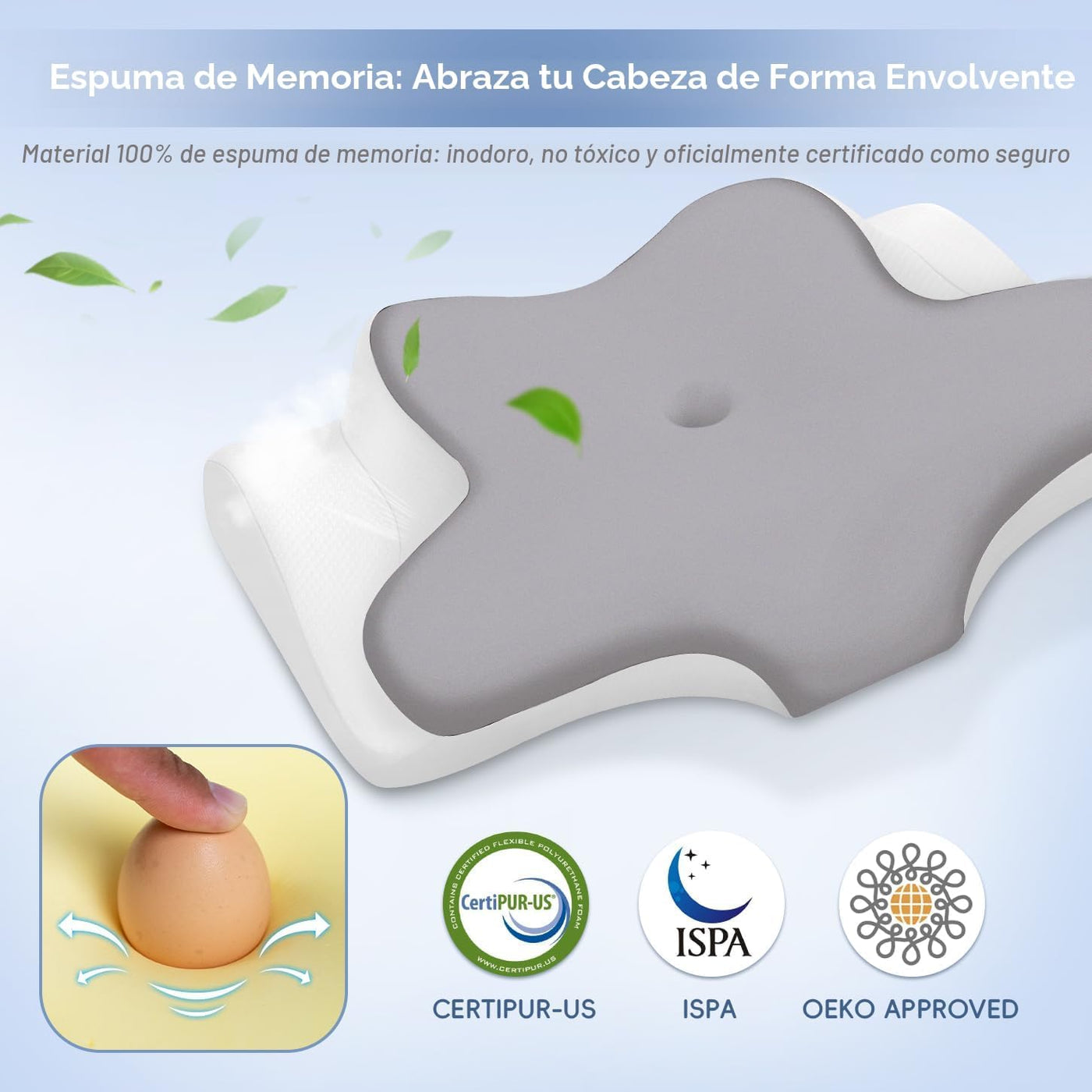 Missleep Almohada cervical para cuello, almohada ergonómica de espu...
