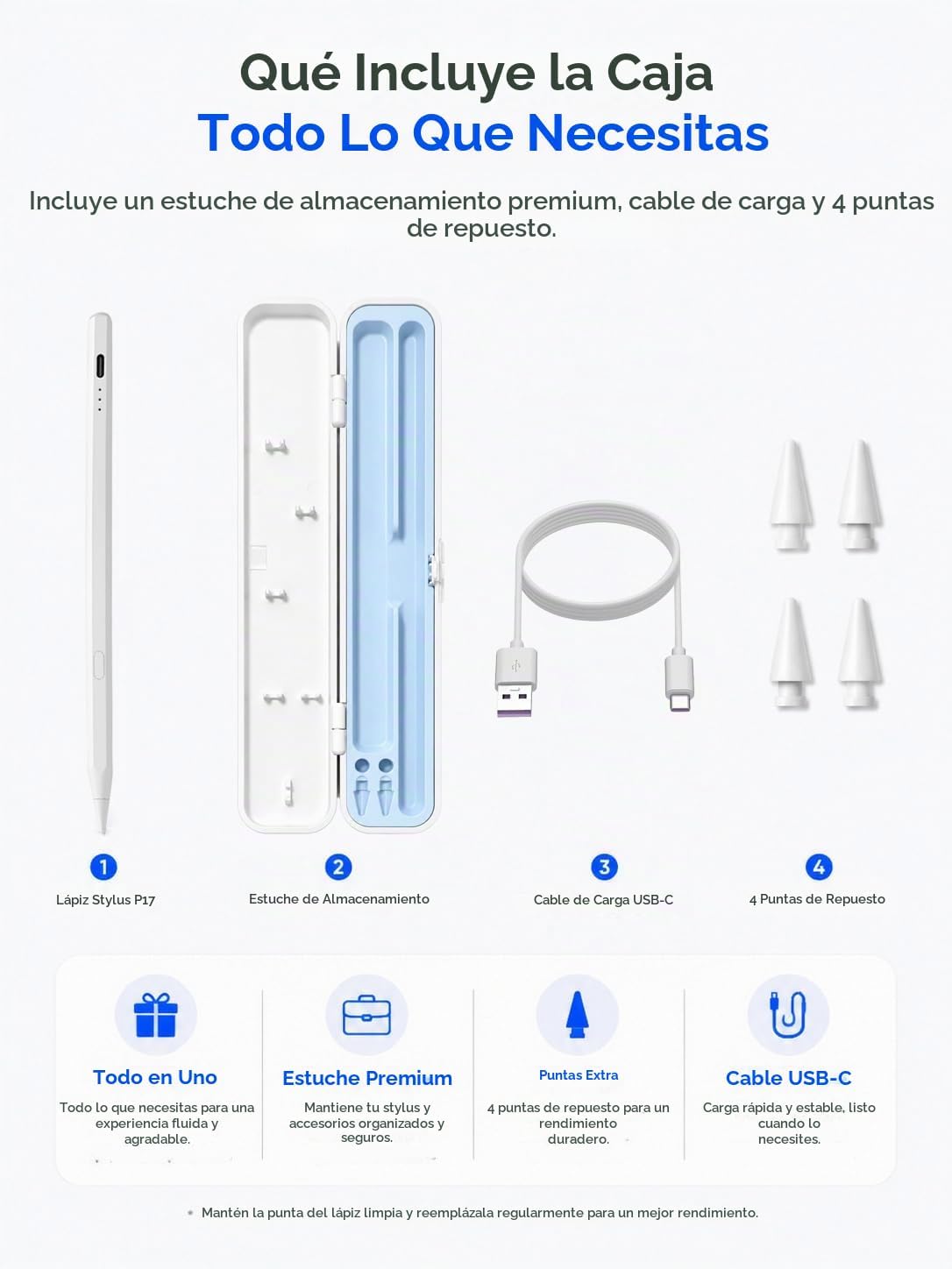 Lápiz óptico para iPad con pantalla de batería y botones de acceso...
