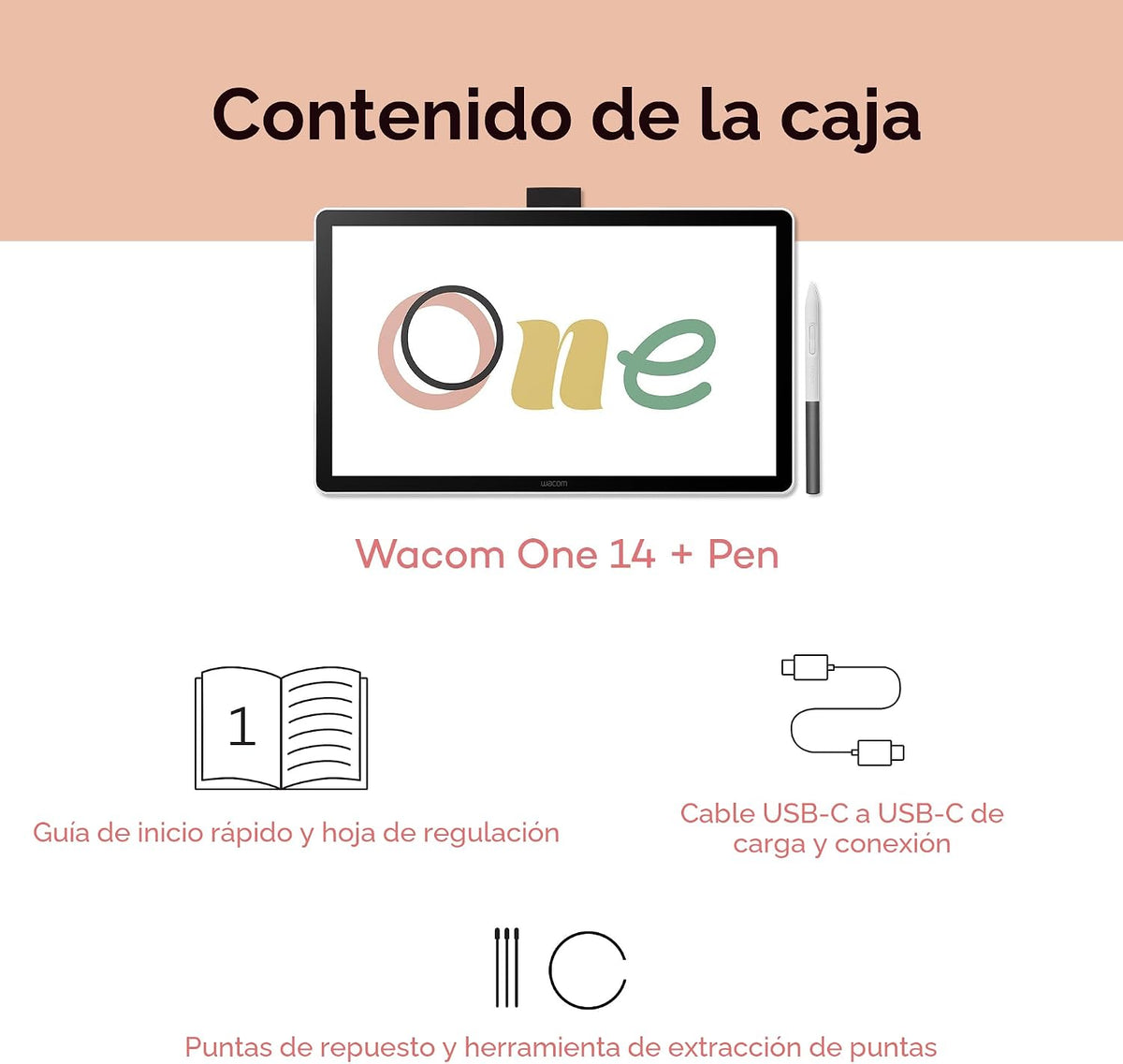 Wacom One 14, tableta de dibujo con pantalla y bolígrafo laminados...