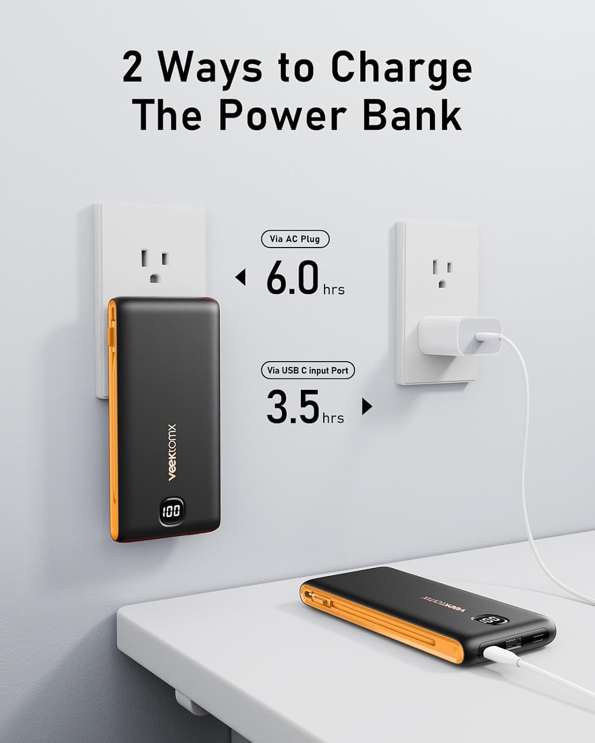 Cargador portátil VEEKTOMX de 10000 mAh con cables integrados y enc...