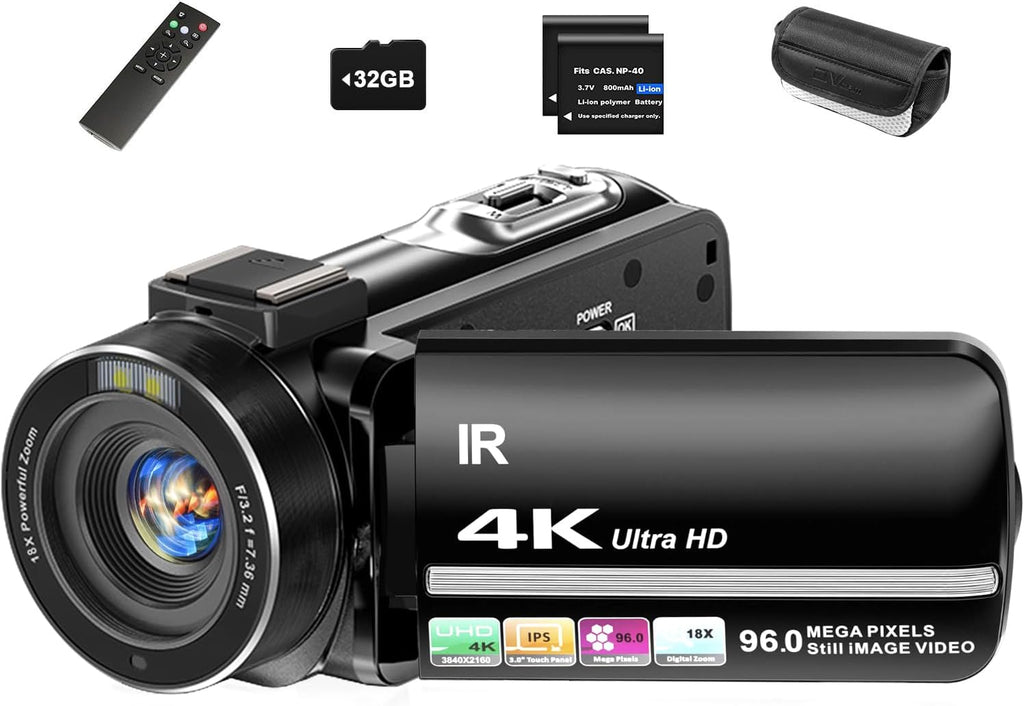 Aidzhi Cámara de video 4K Videocámara 96MP UHD Vlogging Cámara para...