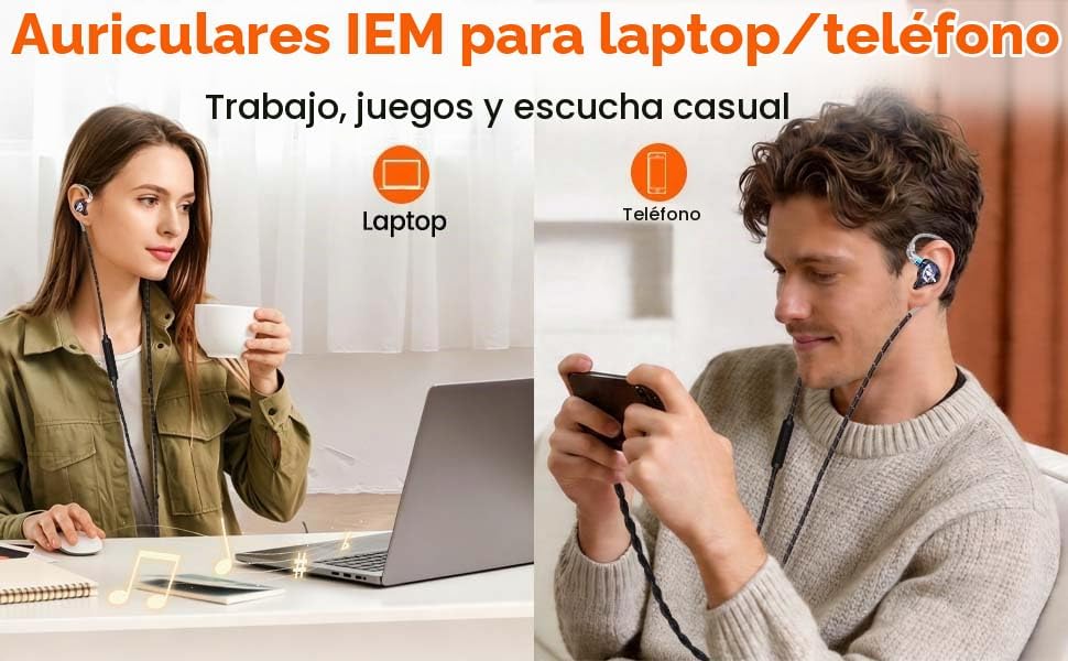 auriculares atados con cable Jack de 11.5 ft m IEM para juego\/músi...
