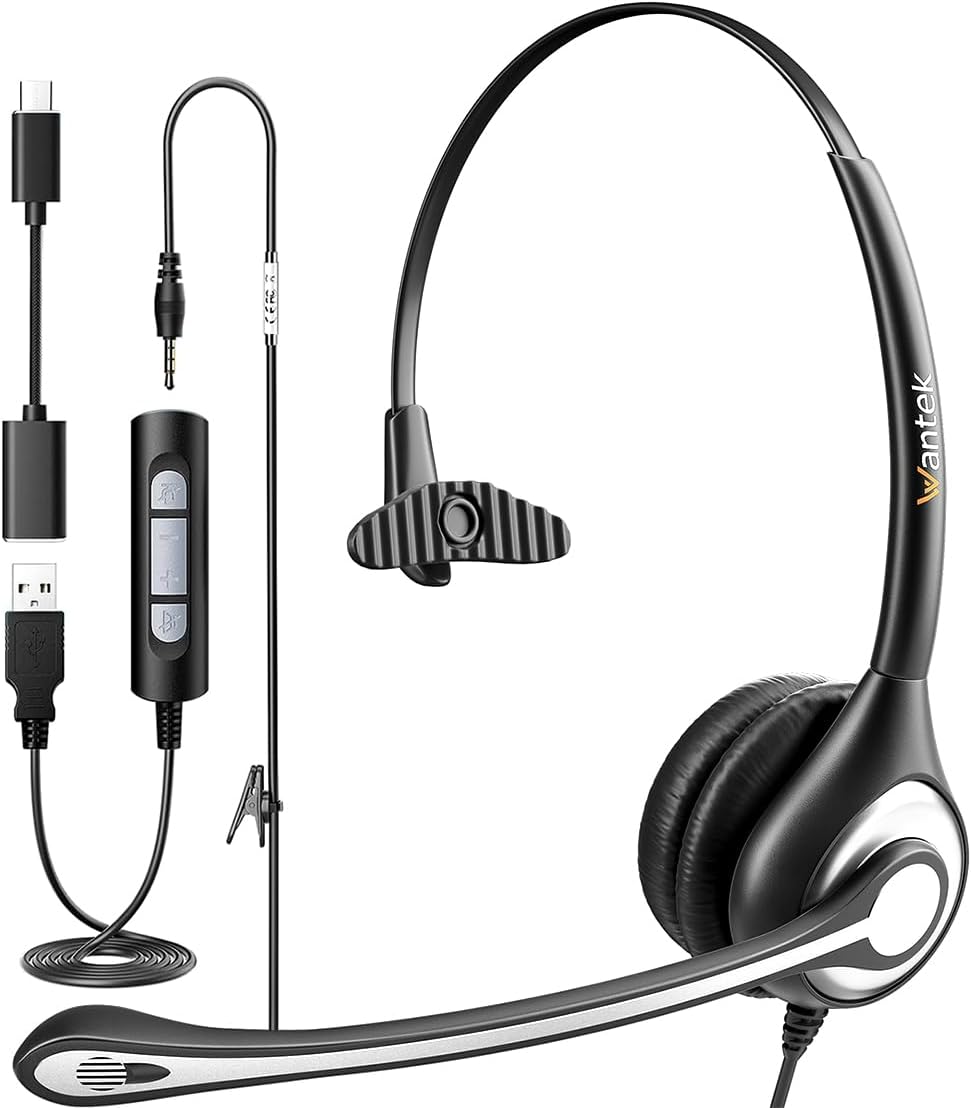 Wantek Auriculares de computadora USB con micrófono para computador...