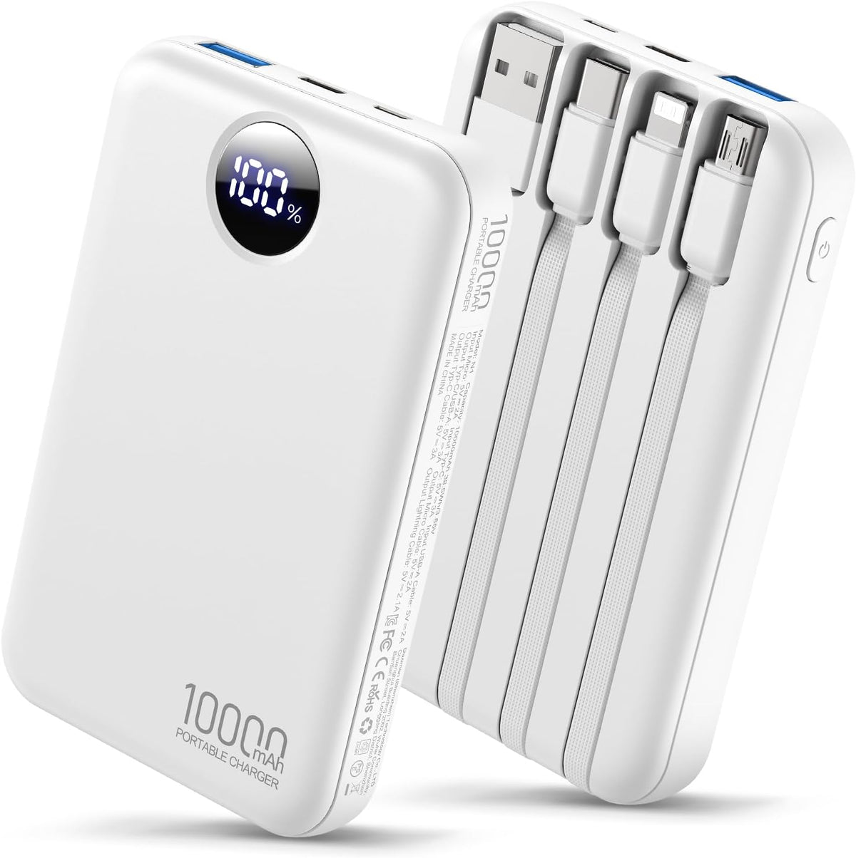 Zmmyuluo Cargador portátil 10000mAh con 4 cables incorporados 40% m...