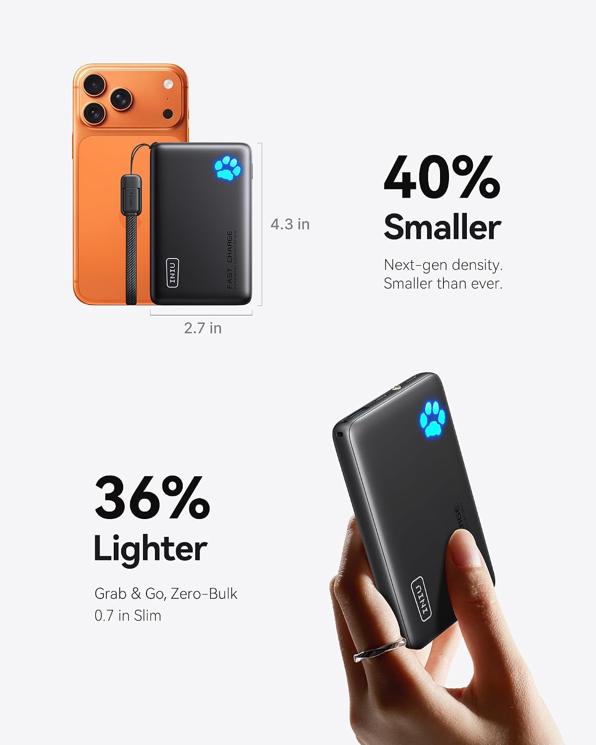 INIU 10000mAh 45W cargador portátil de carga rápida, banco de energ...