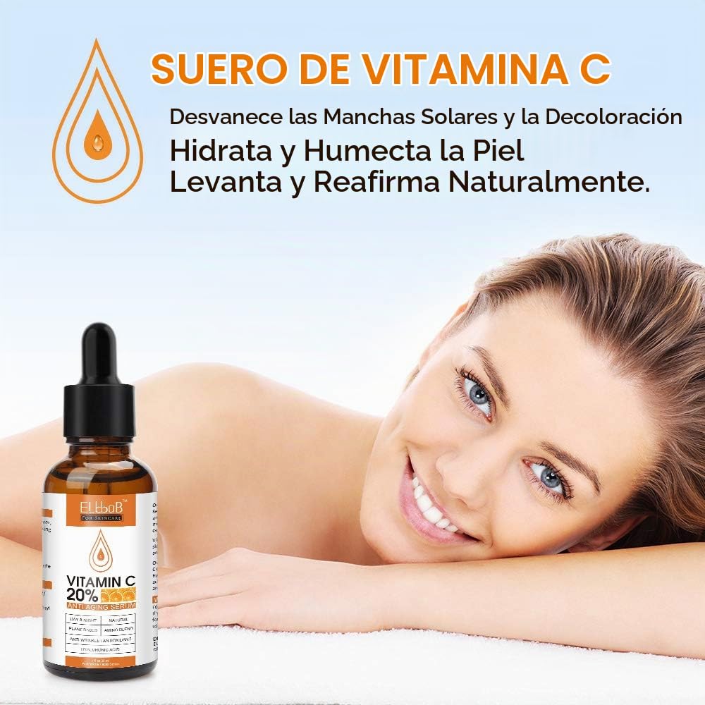 Suero de vitamina C prémium al 20% para la cara con ácido hialuróni...