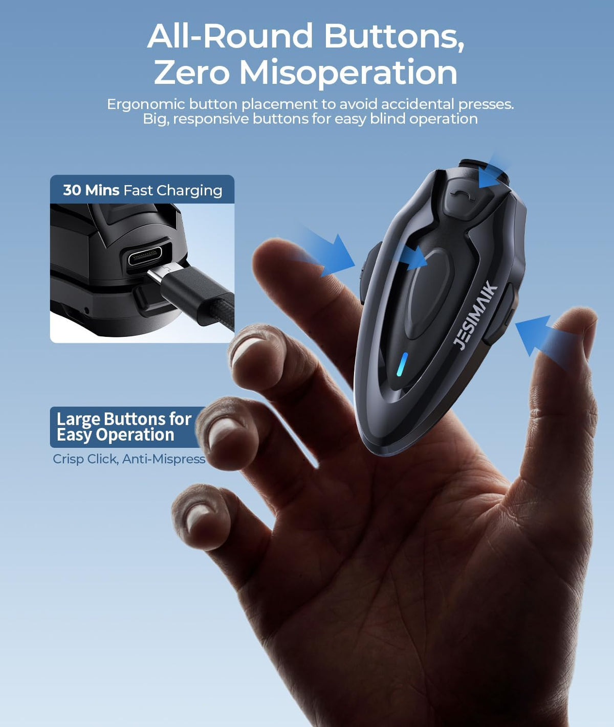 JESIMAIK Auriculares Bluetooth para motocicleta, intercomunicador B...