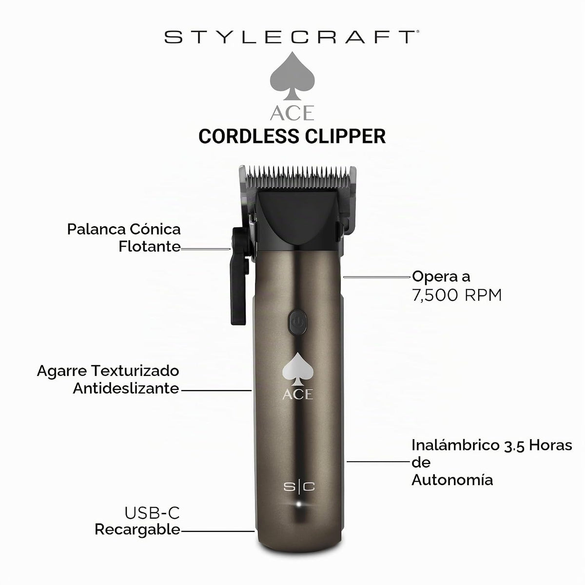 Cortapelos y afeitadora de láminas inalámbricos StyleCraft Ace, mot...