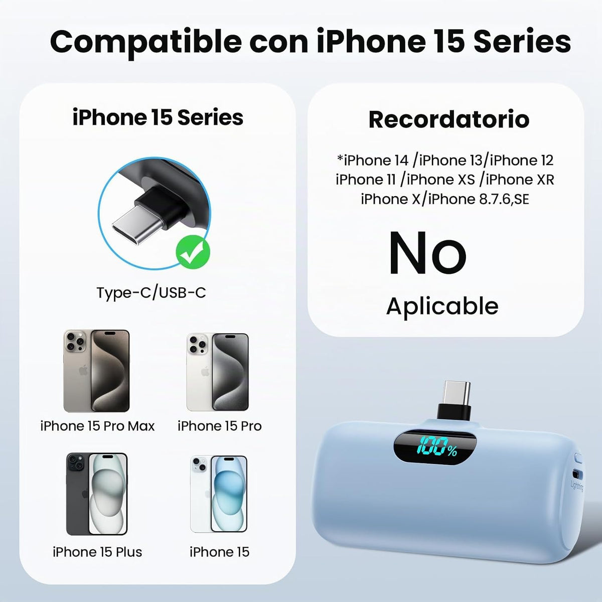 Mini cargador portátil USB C, batería mejorada de carga rápida PD d...