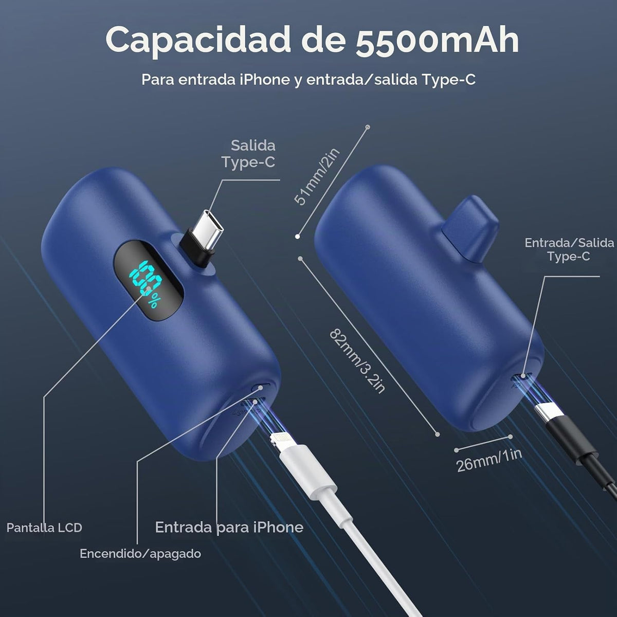 HETP Mini cargador portátil USB C, batería de carga rápida PD de 55...
