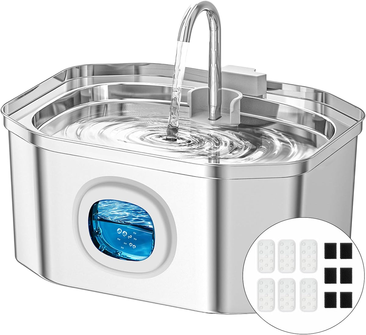 Fuente de agua para gatos de acero inoxidable de 108 oz\/3.2 L, APA...