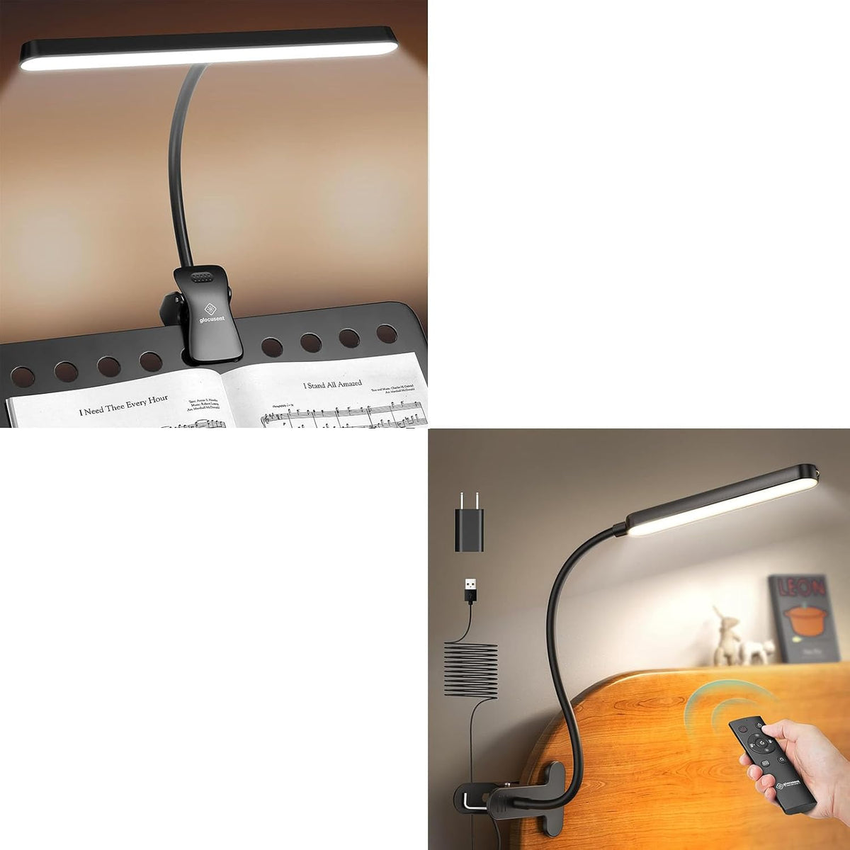 Glocusent Luz de soporte de música, luz de libro de tres cabezales...