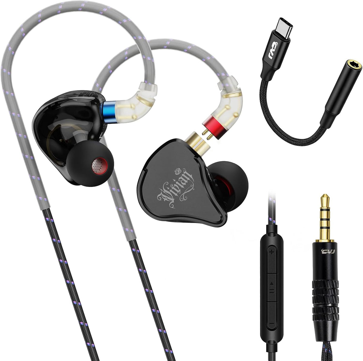 Auriculares IEM con cable para juegos con conector de 0.138 in, mon...