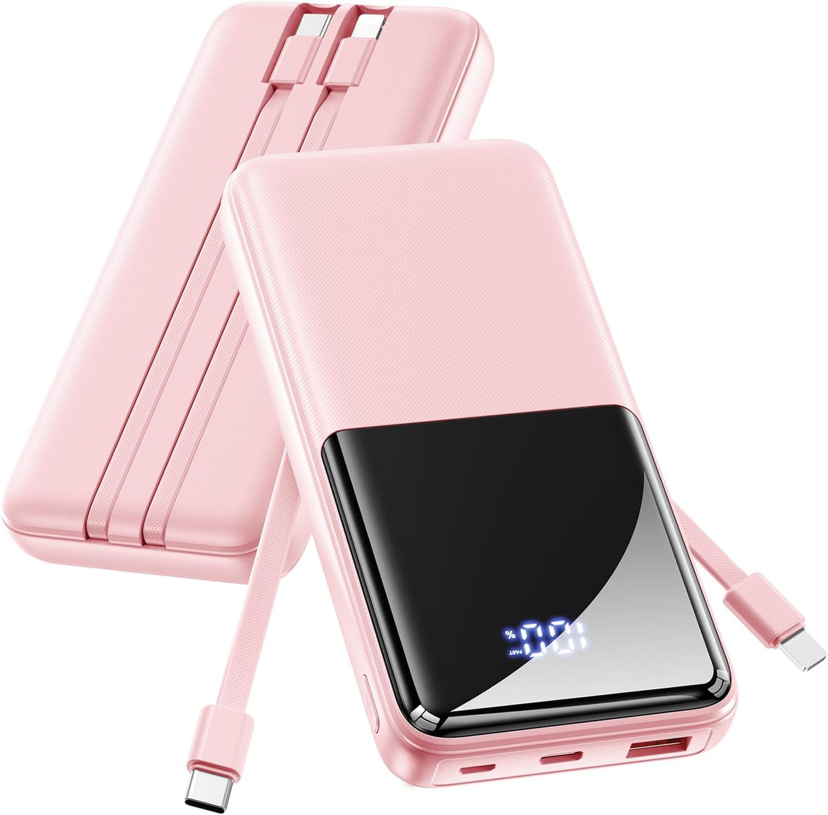CFIAI Cargador portátil 15000mAh Slim Power Bank con cables integra...