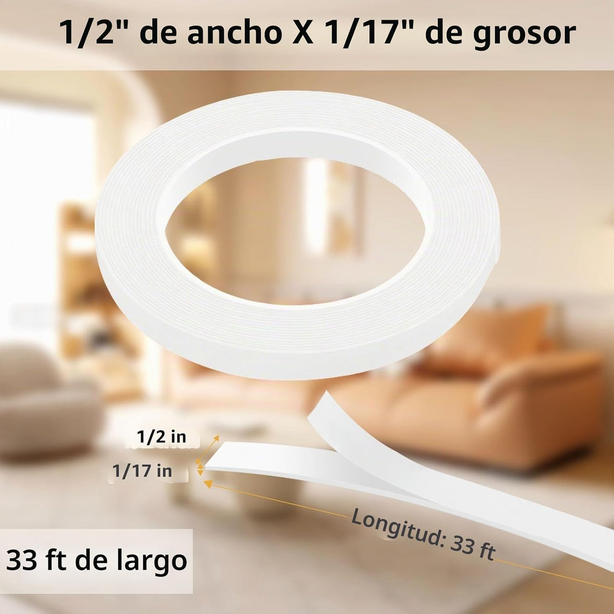 Cinta de sellado de ventana blanca de 1\/2 pulgada de ancho y 1\/17...