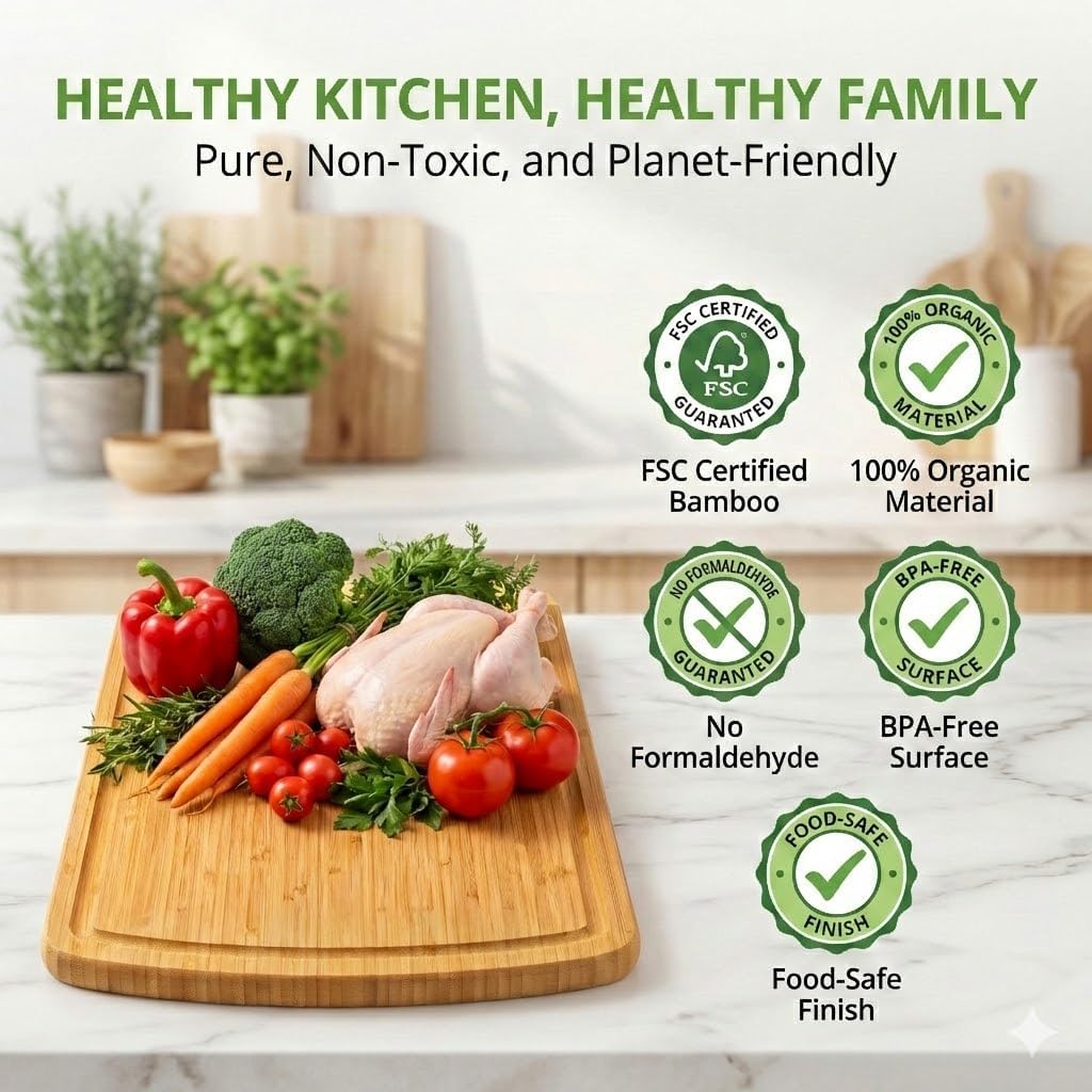 GREENER CHEF Tabla de cortar de bambú extragrande de 18 pulgadas co...