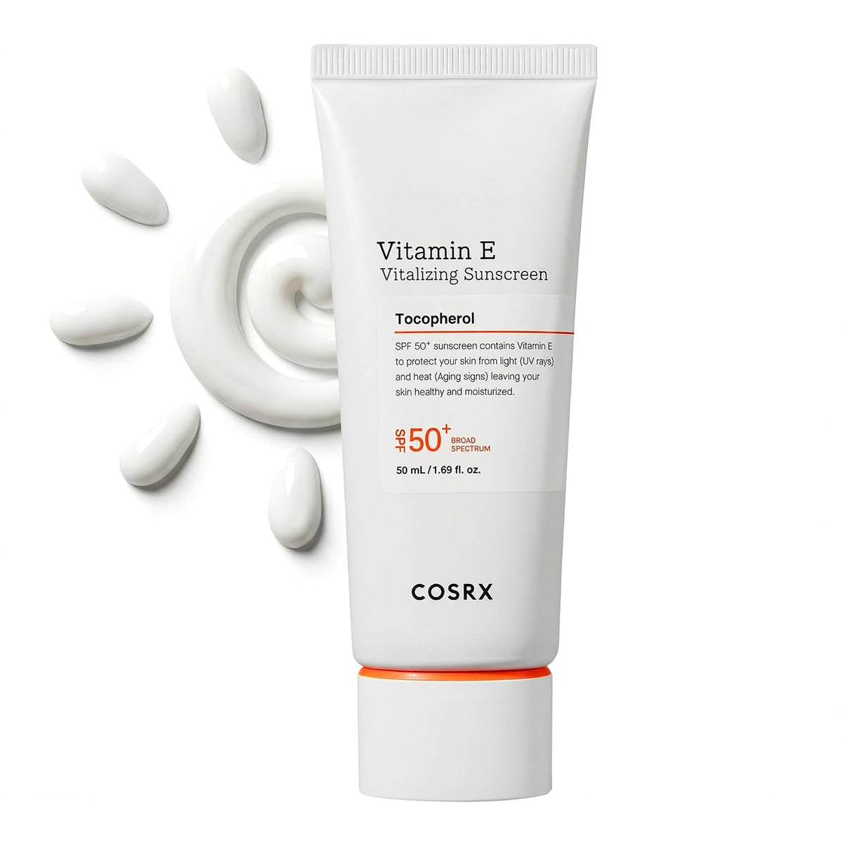 COSRX Vitamina E Protector solar SPF 50, brillo natural, para piel...