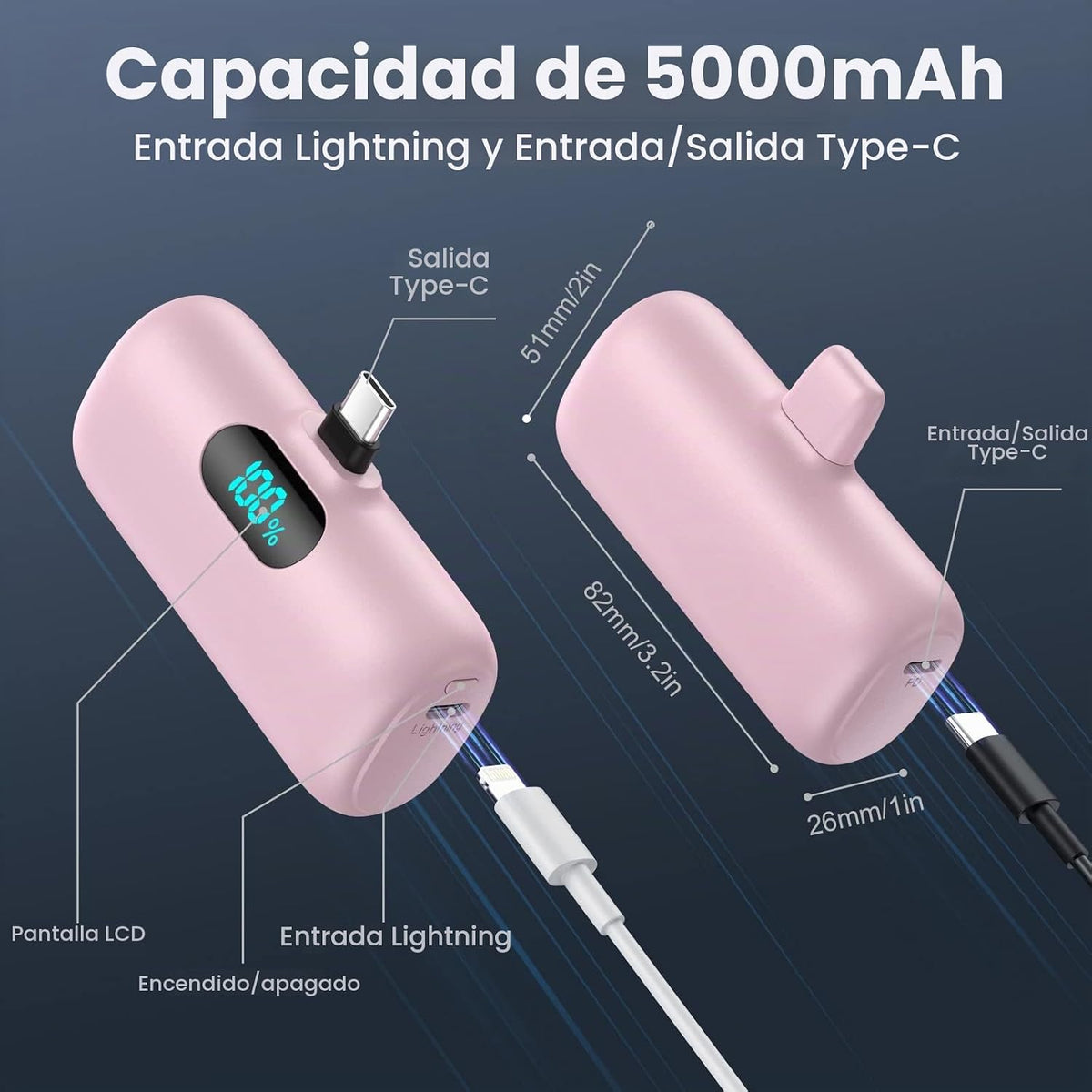 [Paquete de 2] Cargador portátil para iPhone 17\/16\/15, mini USB C...