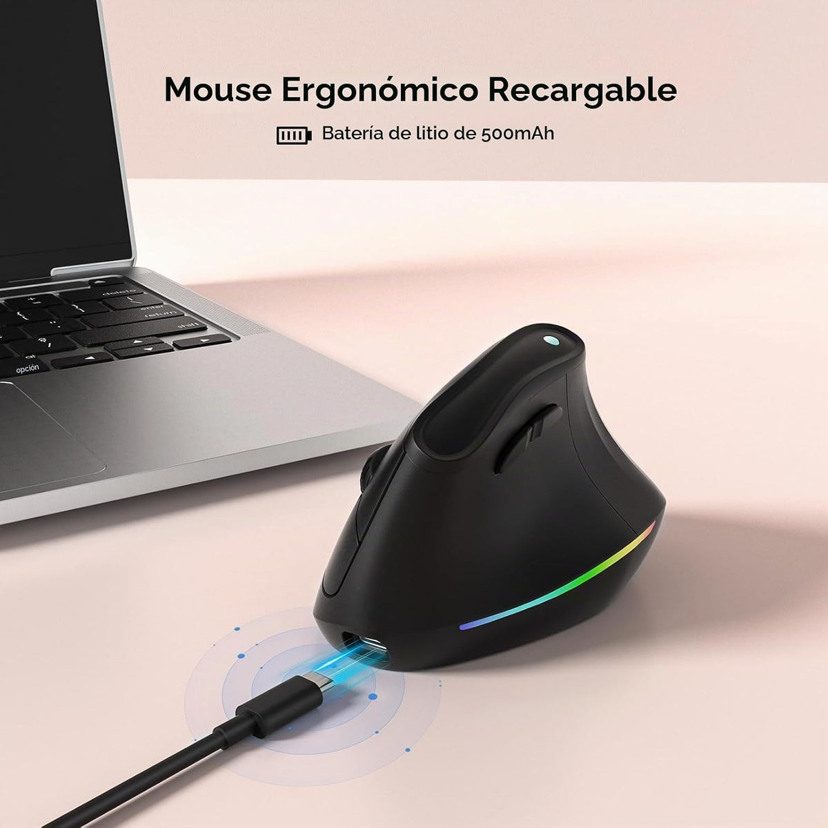 KYSONA Ratón ergonómico recargable inalámbrico de 57°, mouse Ergo s...