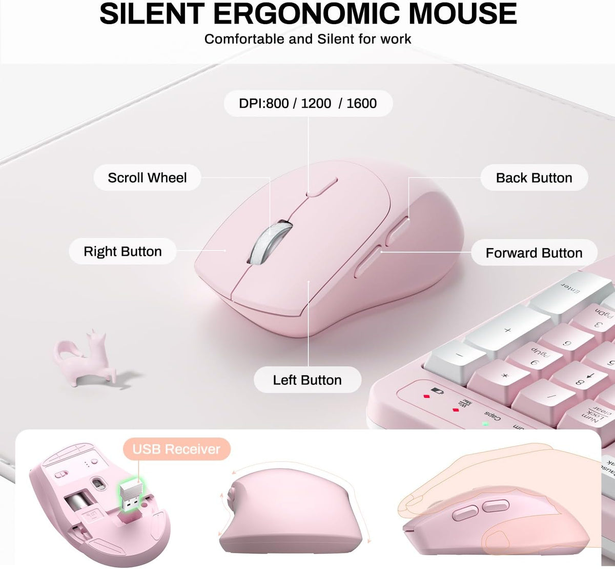 Combo de teclado y mouse inalámbricos, teclas de onda ergonómica 2....