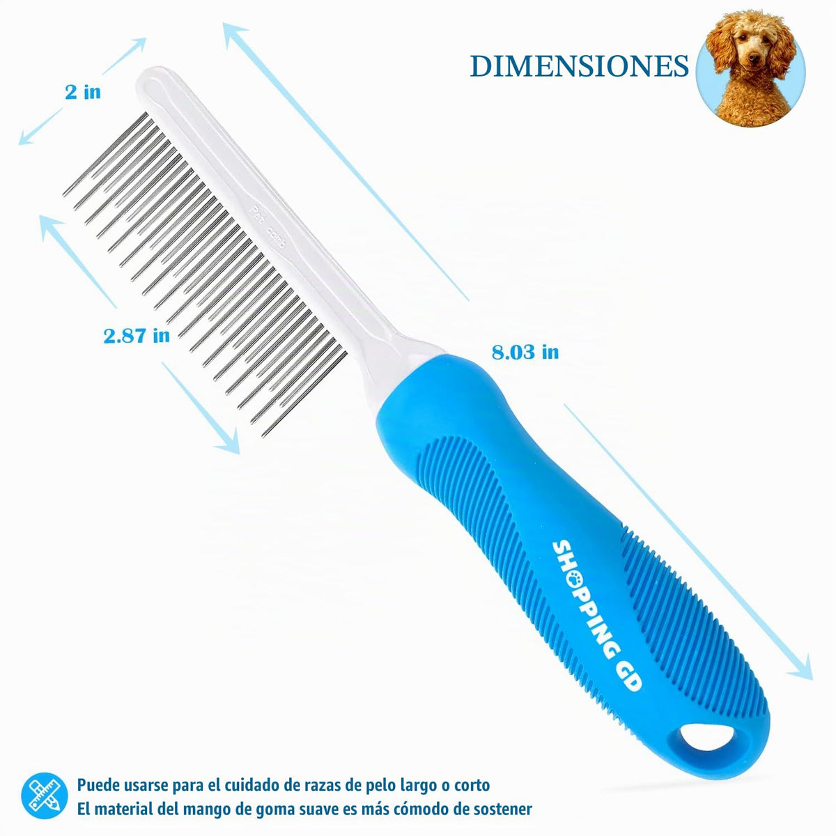 Peine desenredante de aseo para mascotas para perros y gatos con di...