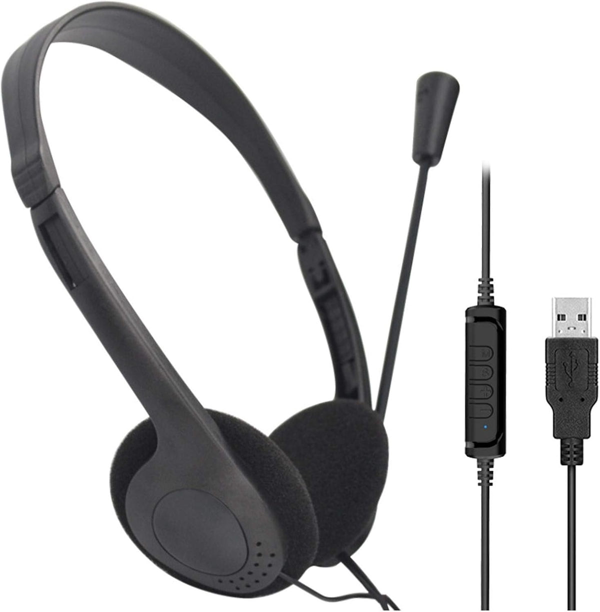 CALIDAKA Auriculares USB con micrófono, auriculares ligeros de PC p...