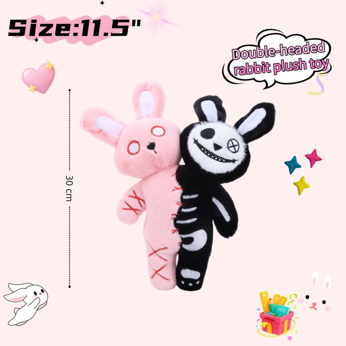 unsnurnoch Juguete de peluche de conejo de doble cabeza de 11.5 pul...