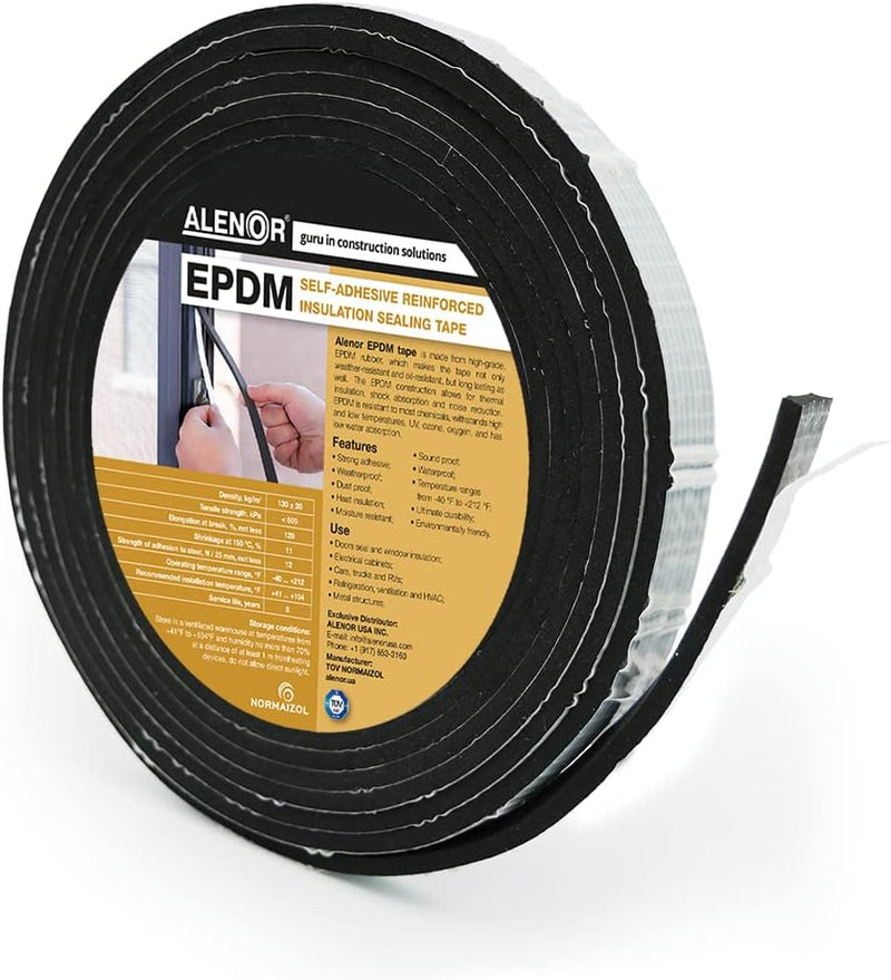 Alenor EPDM Cinta aislante de espuma negra autoadhesiva de 1\/5 x 1...