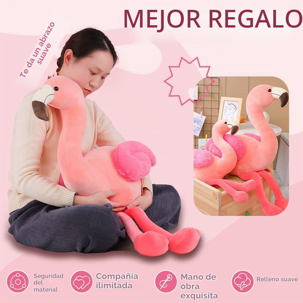 AIXINI Juguetes de peluche de flamenco suave de 19 pulgadas, flamen...