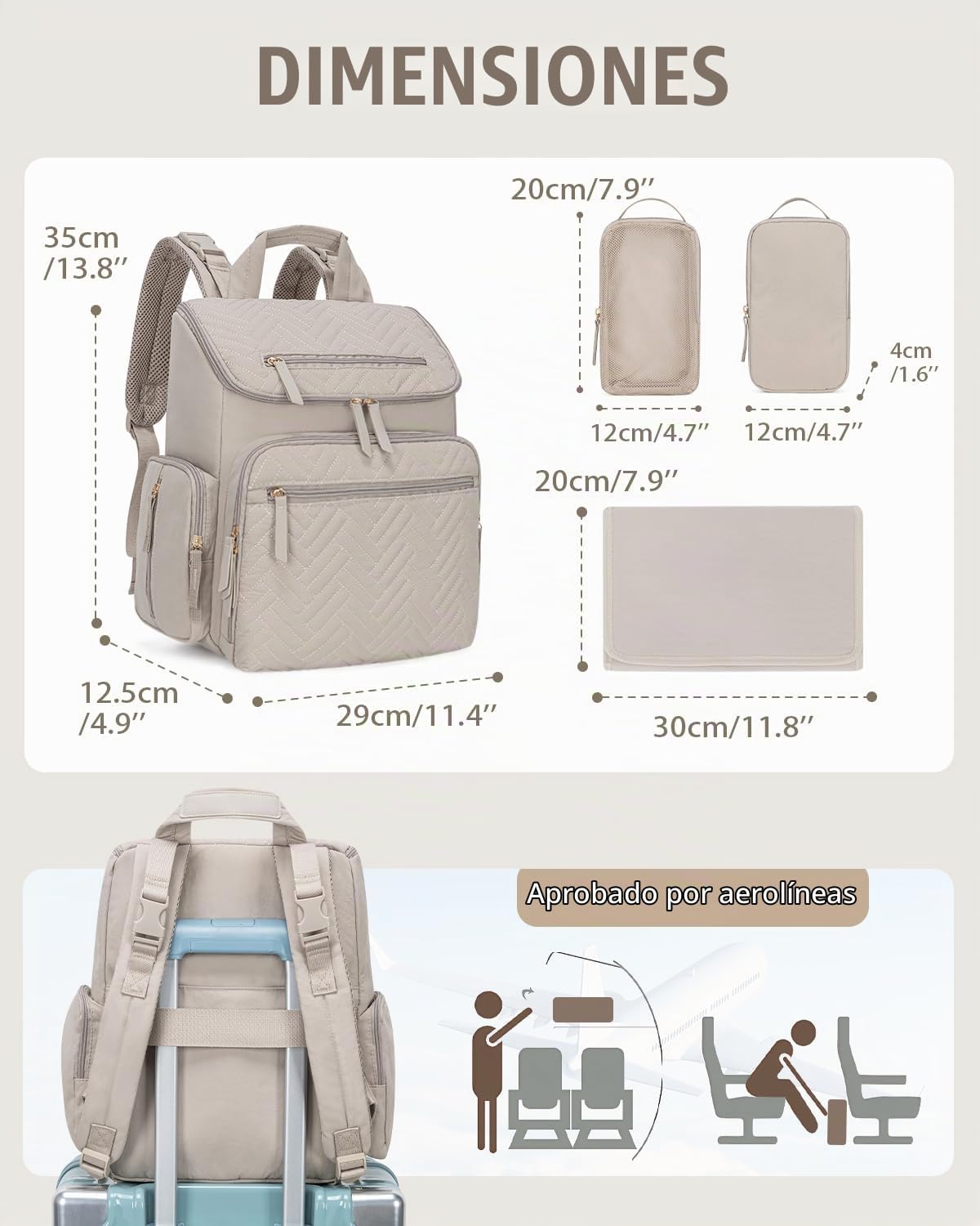 KABAQOO Mochila para pañales con cambiador y bolsillos aislados, co...