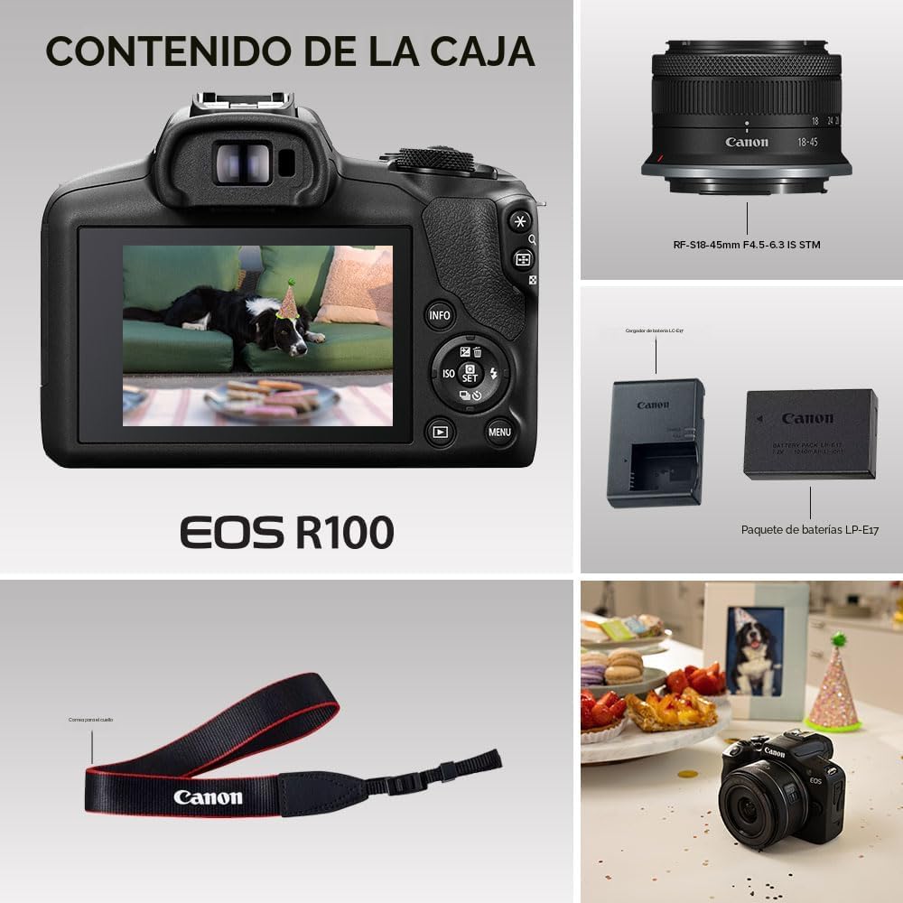 Canon Cámara sin espejo EOS R100 RF-S18-1.772 in F4.5-6.3 es un kit...
