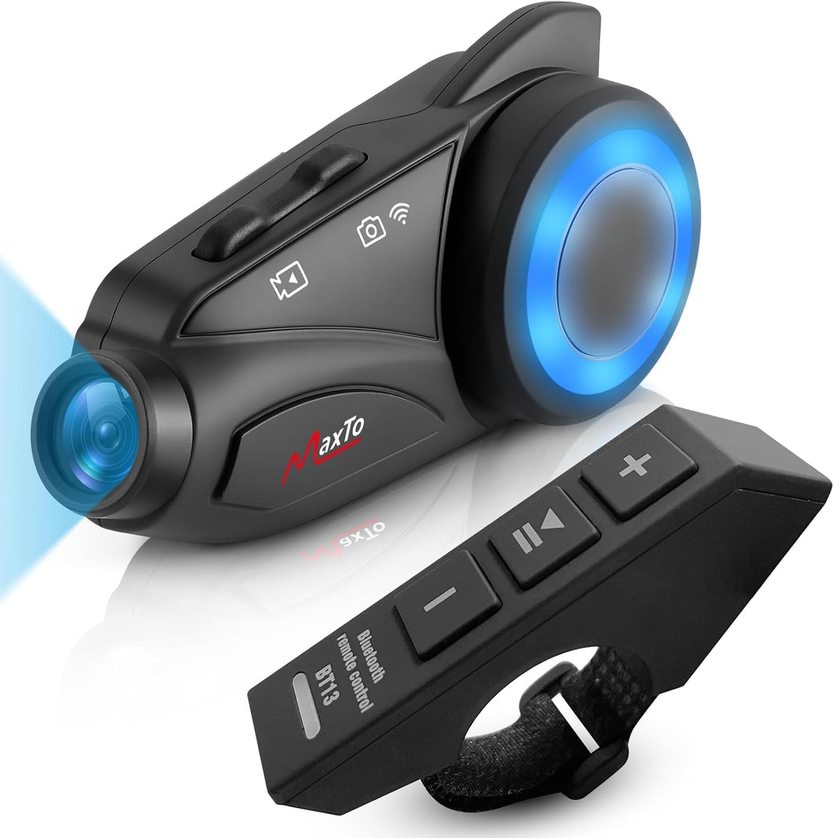 MAXTO Auriculares Bluetooth para Motocicleta con Cámara 1080P HD, M...