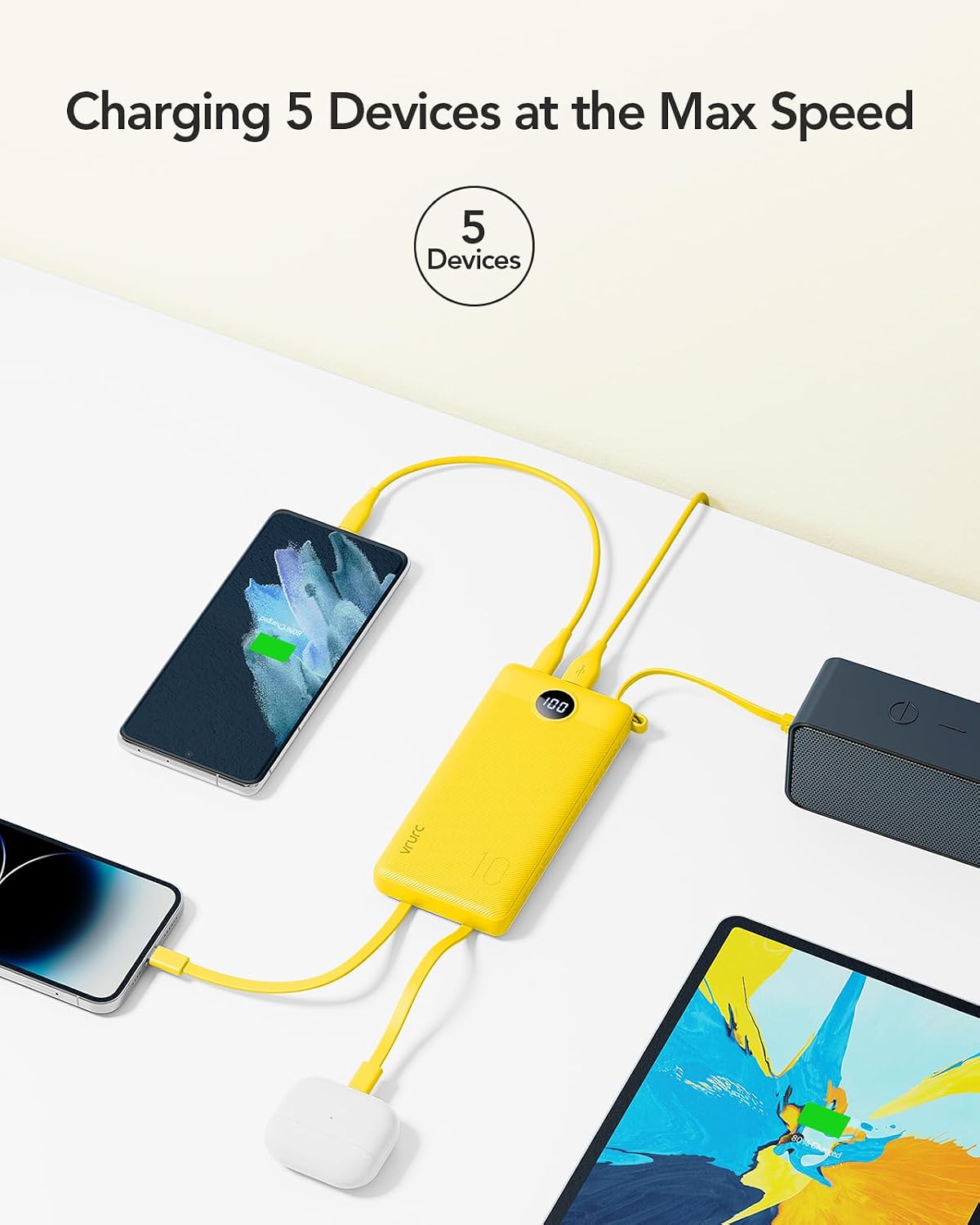 Cargador portátil VRURC, banco de energía delgado con 4 cables inco...