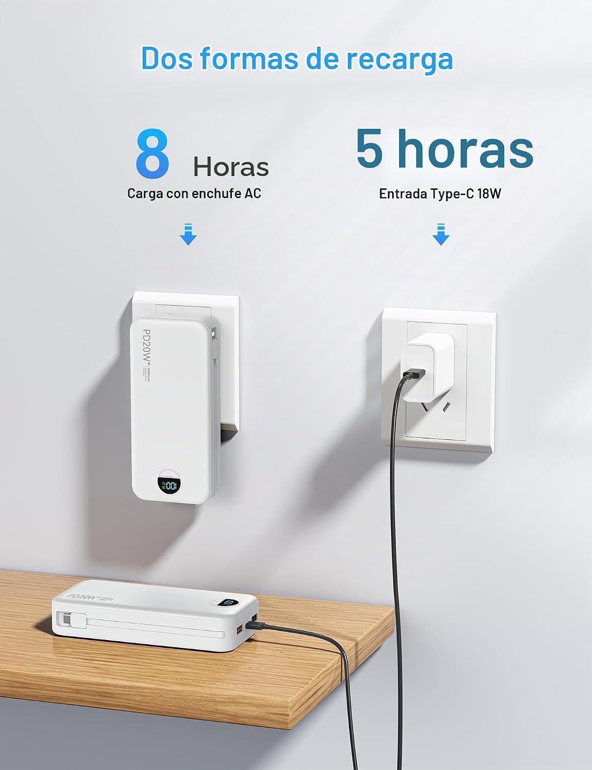 Cargador portátil Ffnpua 20000mAh PD20W con cables incorporados | C...