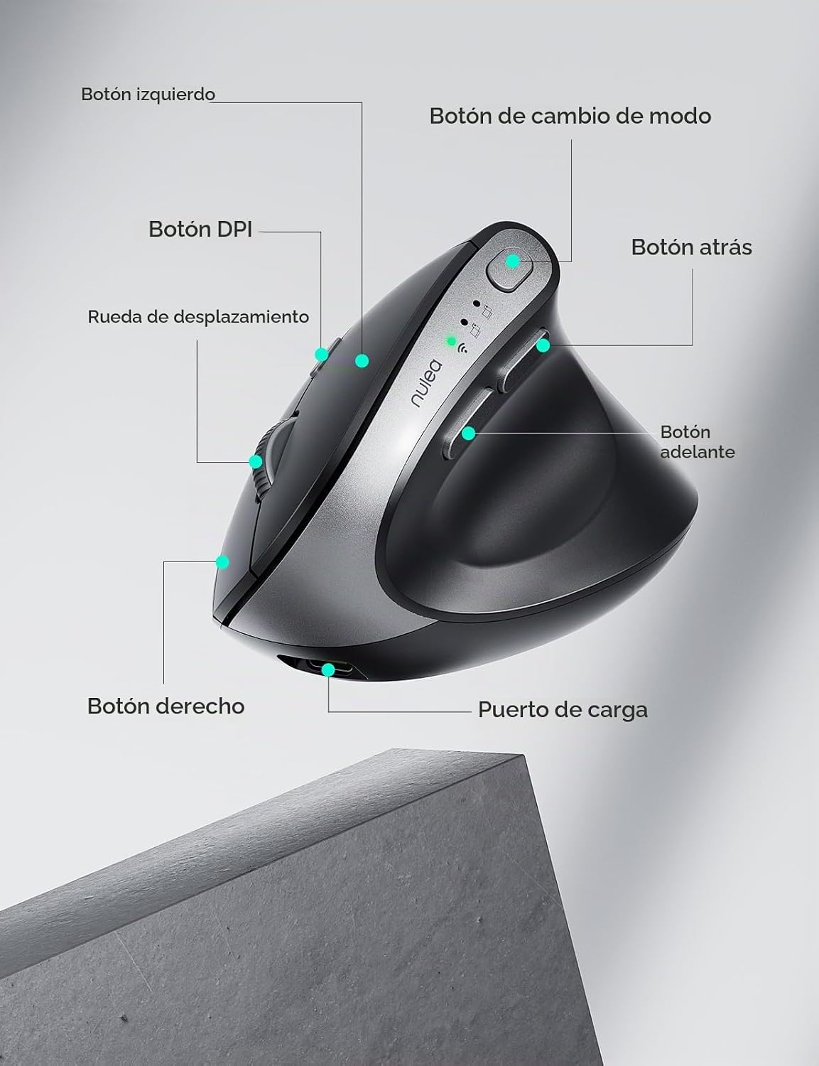 Ratón inalámbrico vertical ergonómico Nulea con clic silencioso y |...