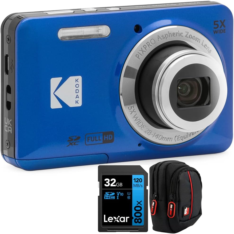Kodak PIXPRO - Cámara digital FZ55, paquete azul con tarjeta de mem...